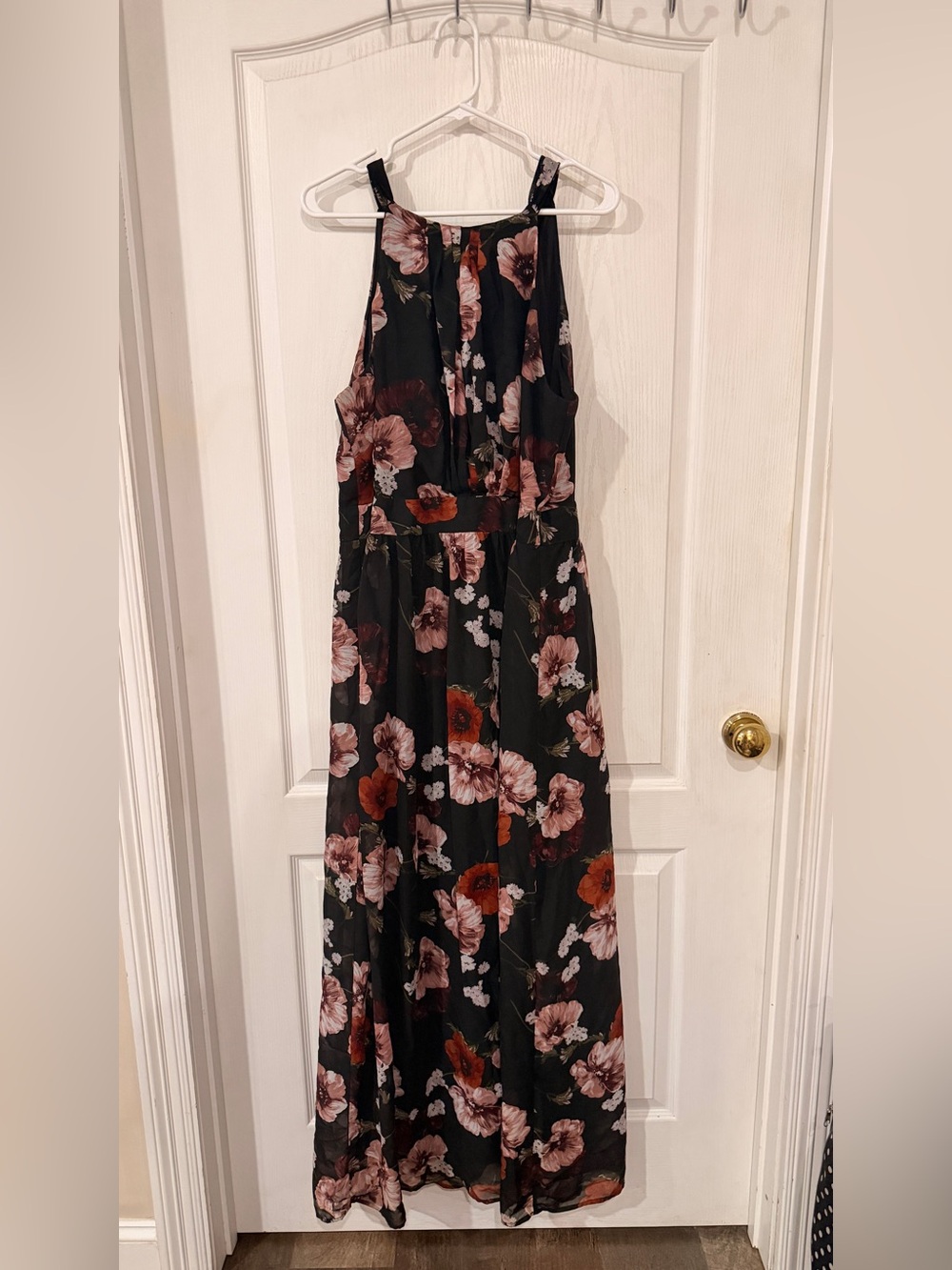 INC International Concepts Black Floral Maxi Dress with Pink and Rust Blooms